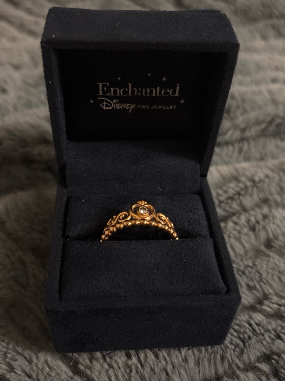 Pandora Gold-Tone Crown Ring with Clear Stone